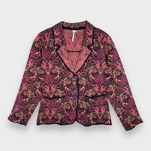 NWOT Free People Sammie Button Blazer Jacket in Wine/Pink/ Women's Small - Picture 2 of 11